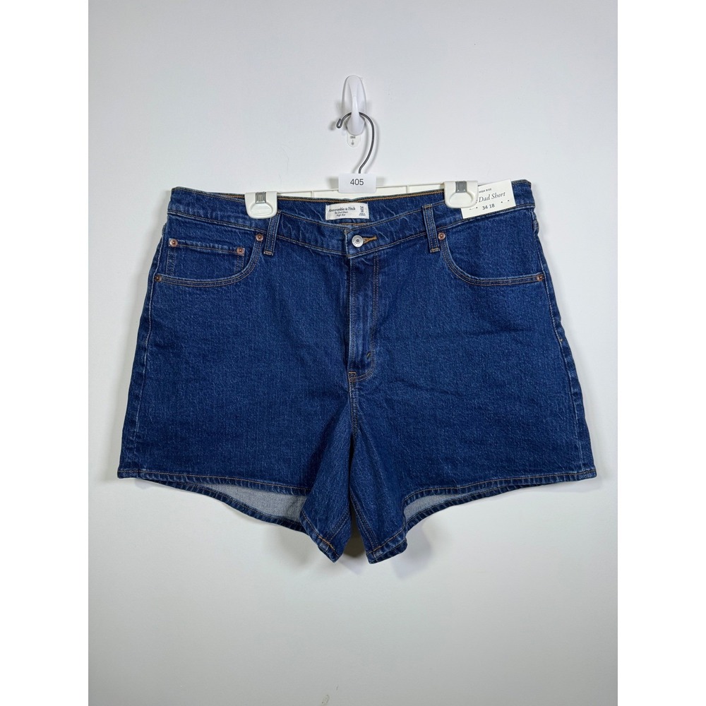 Abercrombie & Fitch The Dad Short High Rise Denim Shorts Dark Wash 34 18 NEW